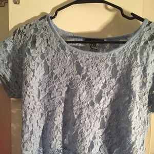 Light blue flower print lace forever21 shirt
